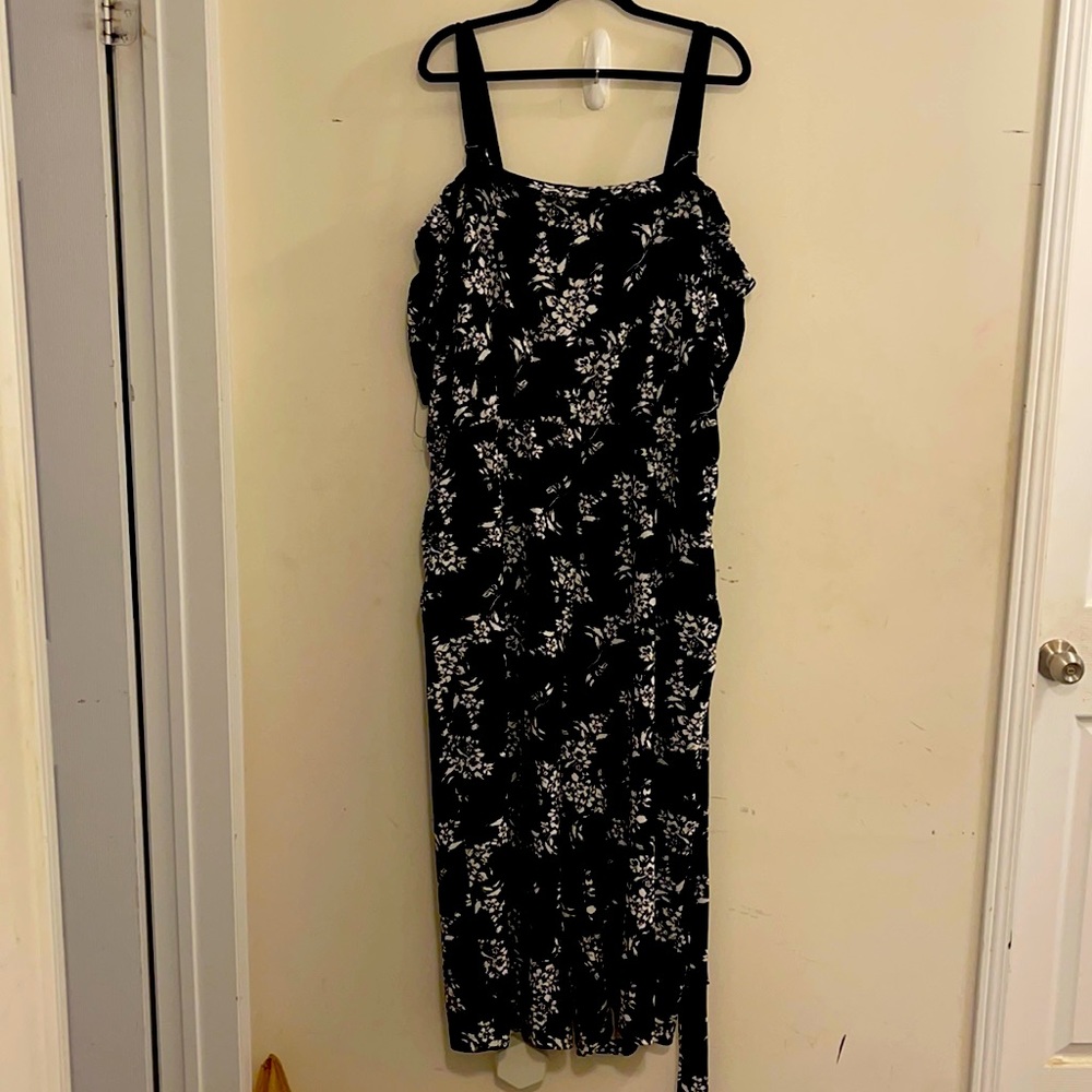 Women’s Black Floral Jumpsuit with Tie Waist